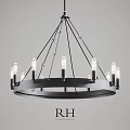 Modern Industrial Black Metal Circular Chandelier With Candle Style Bulbs And Hanging Wires
