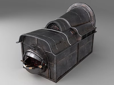 Vintage Metal Stove With Industrial Metal Shell Ventilation Grille And Interior Burn Chamber 3d model