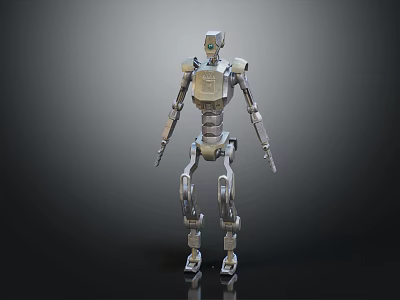 Detailed Metallic Humanoid Robot Standing With Full Body In Dark Background 3d model