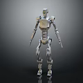 Detailed Metallic Humanoid Robot Standing With Full Body In Dark Background