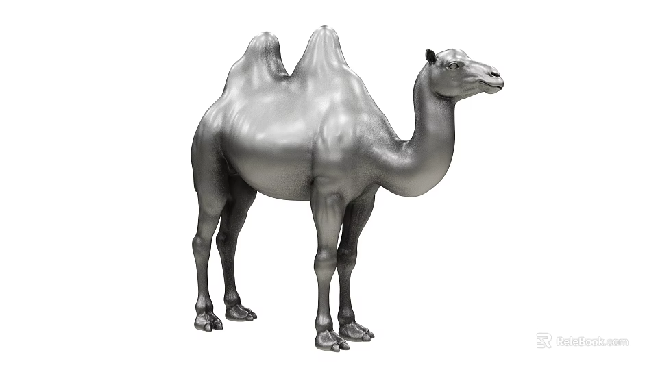 Detailed Silver Metallic Camel Figure Standing On Plain White Background 3d model