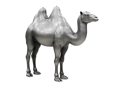 Detailed Silver Metallic Camel Figure Standing On Plain White Background 3d model