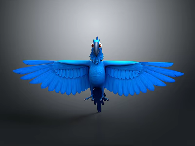 Vibrant Blue Parrot Animal Painting With Spread Wings And Detailed Feathers 3d model