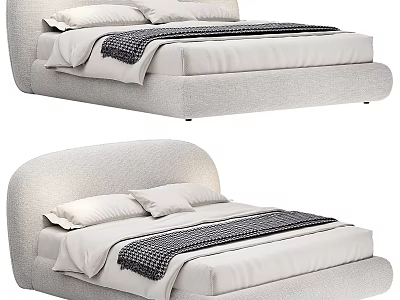 Elegant Soft Upholstered Double Bed With Curved Headboard White Pillows And Checked Throw 3d model