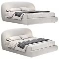 Elegant Soft Upholstered Double Bed With Curved Headboard White Pillows And Checked Throw 3d model