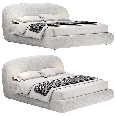 Elegant Soft Upholstered Double Bed With Curved Headboard White Pillows And Checked Throw 3d model