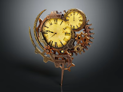 Vintage Decorative Clock With Double Dials And Metallic Gear Structure 3d model