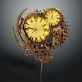 Vintage Decorative Clock With Double Dials And Metallic Gear Structure 3d model