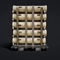 Military Weapons Cylindrical Artillery Shells Stacked on Wooden Rack for Storage