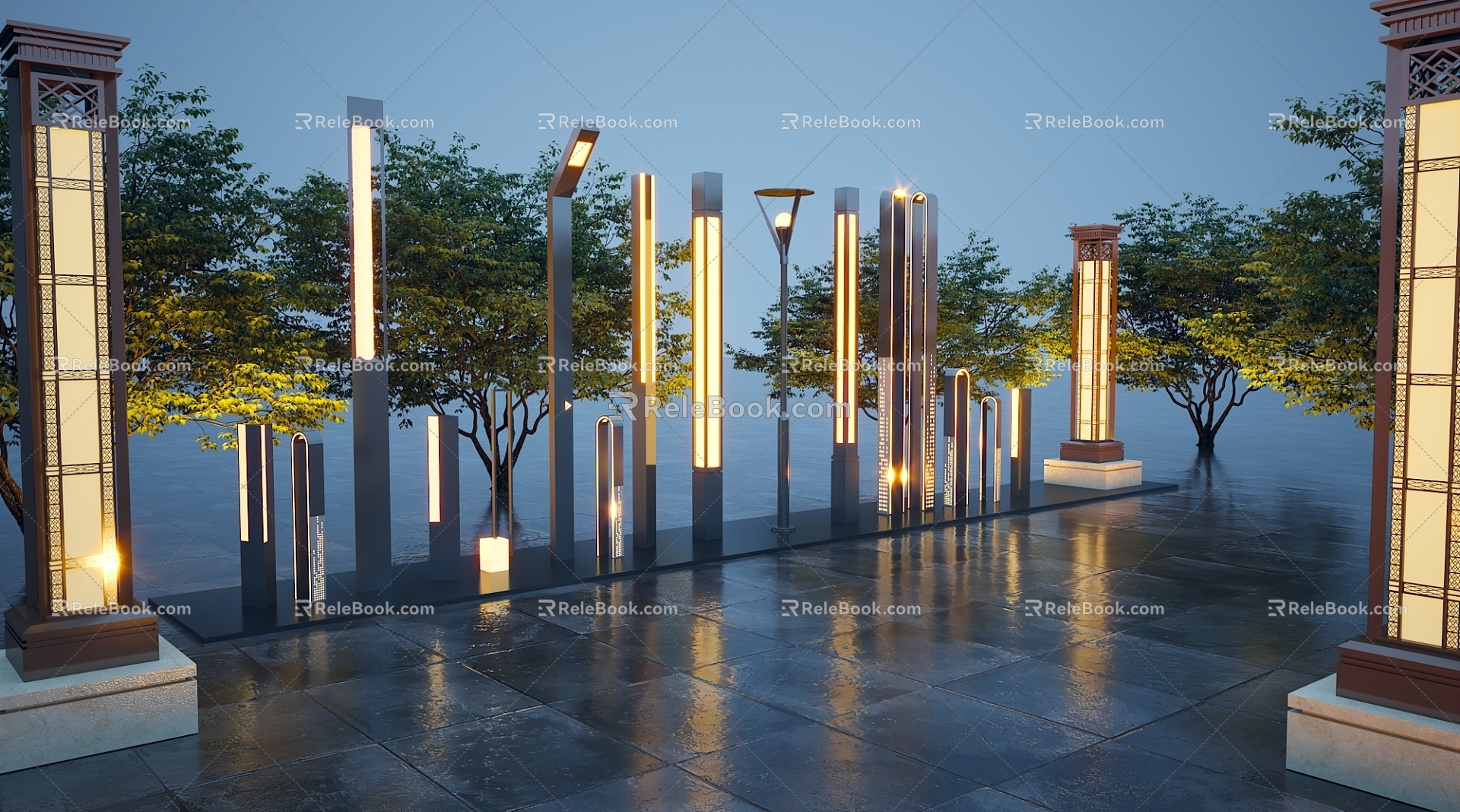 Modern Landscape Lights Chinese Lamps Floor Lights Combination Lamps Combination Floor Lights Outdoor Lights Garden Lights 3d model