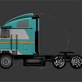 Turquoise Semi Truck Cab With Yellow Stripes And Silver Accents