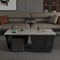 Modern Coffee Table With Marble Top And Decorative Items In Living Room With Sofas 3d model