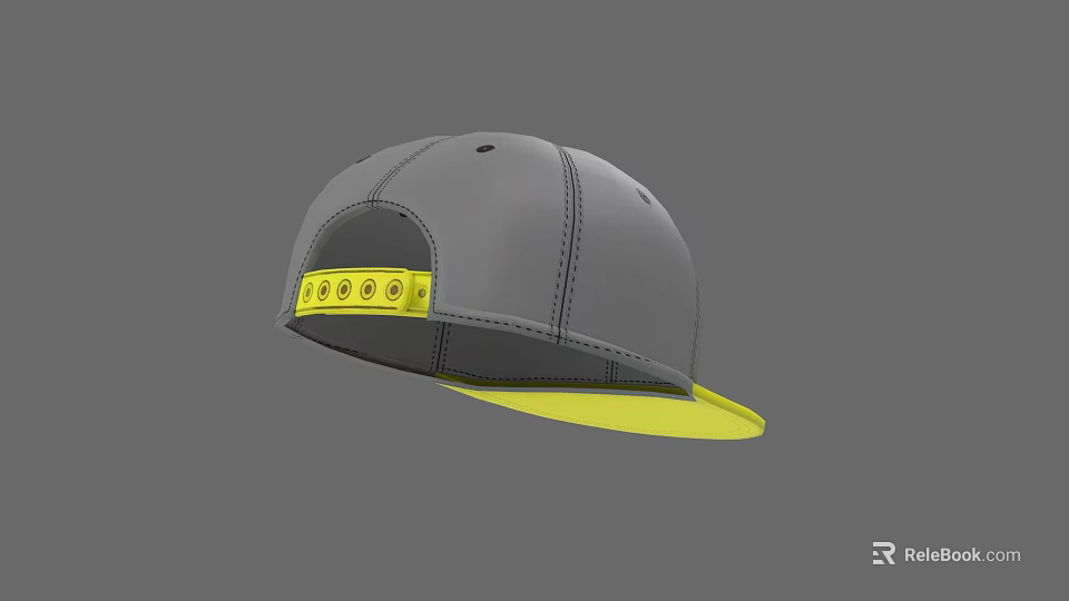 Stylish Gray Cap With Yellow Brim And Strap Featuring Circular Patterns 3d model 