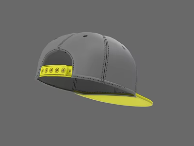 Stylish Gray Cap With Yellow Brim And Strap Featuring Circular Patterns 3d model