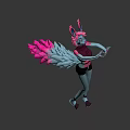 Game Movie Character With Rabbit Ears And Pink Gray Wings In Dynamic Pose