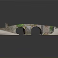 Detailed Arch Bridge Model with Stone Arched Design Green Plants Tower and White Base