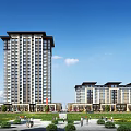 Modern Residential Area With High Rise Low Rise Buildings Garden Lawn People Activities Blue Sky