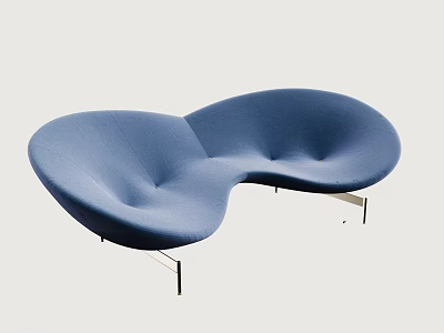 Modern Blue Curved Two-Seater Sofa with Upholstered Fabric and Metal Legs for Living Room 3d model