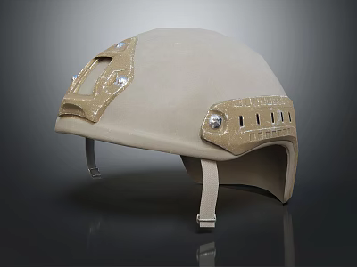 Beige Protective Helmet With Metal Fittings And Side Vent Holes Design 3d model