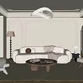 Cozy Modern Living Room Interior With Curved Sofa Floor Lamp And Wooden Coffee Table