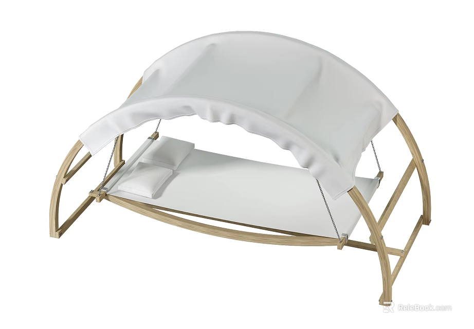 Relaxing Hammock with White Cushion and Gold Metal Stand Outdoor Design 3d model 