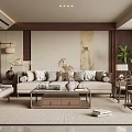 Elegant Modern Living Room Interior With Beige Sofa Wooden Coffee Table And Decorative Painting