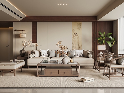 New Chinese-style Home Living Room Song-style Aesthetics Living Room No Main Lamp Living Room 3d model