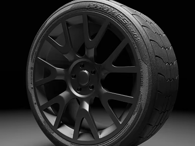 High Performance Tire With Black Stylish Wheel Rim And Tread Pattern Design 3d model