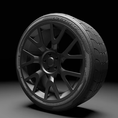High Performance Tire With Black Stylish Wheel Rim And Tread Pattern Design 3d model