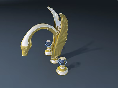 Elegant Golden Swan Shaped Faucet With Double Knobs And Decorative Design 3d model