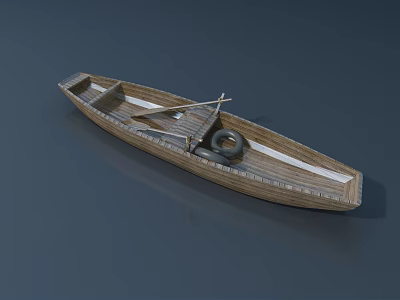 Traditional Wooden Boat With Handcrafted Oars Round Lifebuoy And Classic Design 3d model