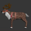 Standing Reindeer With Large Brown Antlers Red Harness White Chest And Tail Fur