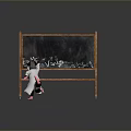 Game Movie Character in White Coat Hat Writing on Blackboard with Blue Liquid Around