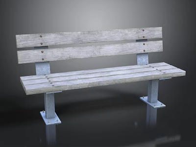 Weathered Wood Outdoor Bench With Sturdy Metal Legs And Simple Design 3d model