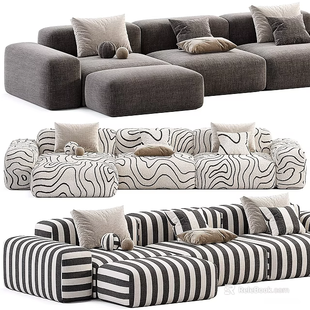 Modern Multi Seater Sofa Designs With Patterned Upholstery And Decorative Pillows 3d model