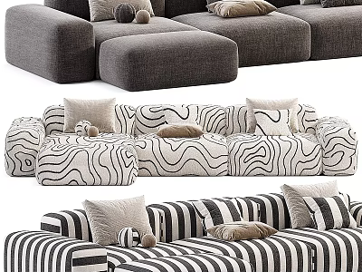 Modern Multi Seater Sofa Designs With Patterned Upholstery And Decorative Pillows 3d model
