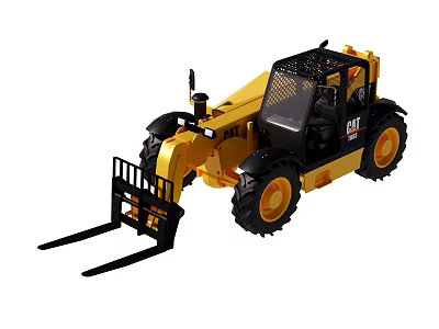 CAT Yellow Forklift Function Vehicle With Black Cabin Large Tires And Fork Attachment 3d model