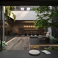 Modern Garden Landscape Design With Wooden Deck Greenery Water Feature And Glass Walls
