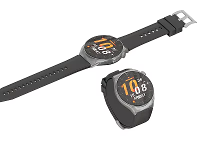 Modern Digital Smartwatch With Black Strap Round Dial And Clear Time 3d model