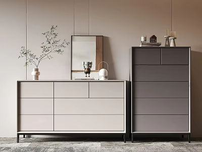 Modern Console And Side Cabinet Design With Mirror Vase And Decorative Drawers 3d model