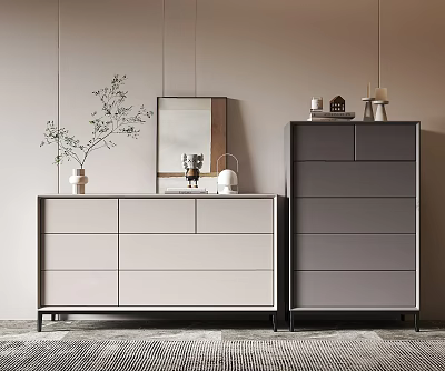 Modern Console And Side Cabinet Design With Mirror Vase And Decorative Drawers 3d model