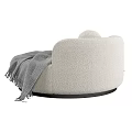 Round Shaped Beige Fuzzy Single Sofa With Gray Blanket And Circular Cushions