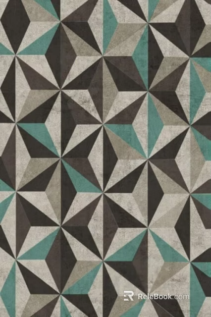 Square Rug With Geometric Pattern In Black Gray And Teal Colors 3d model 