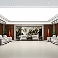 Hotel Public Lounge Area With Comfortable Sofas Decorative Painting Green Plants And Modern Design