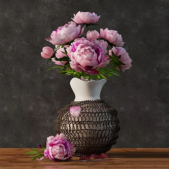 Modern jewelry ornaments combination peony flower bouquet vase 3d model