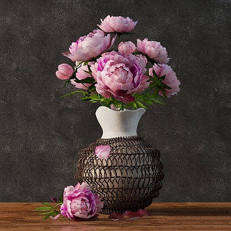 Modern jewelry ornaments combination peony flower bouquet vase 3d model