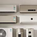 Modern Home Appliances Collection Including Wall Mounted Standing Air Conditioners And Fans
