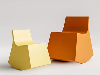 Yellow And Orange Leisure Chairs With Modern Geometric Design Against White Background 3d model