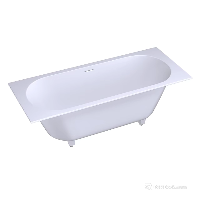 White Rectangular Freestanding Bathtub With Modern Smooth Surface And Feet 3d model 