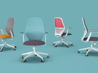 Modern Office Chairs With Mesh Backs Colored Seats Armrests And Rolling Bases 3d model
